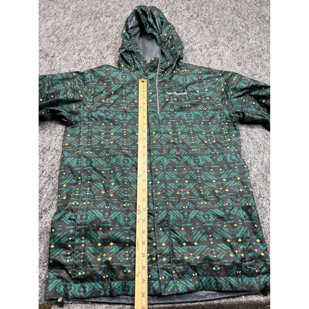 Columbia Boys XL 18/20 Hooded Windbreaker Jacket Green Aztec Geometric Print